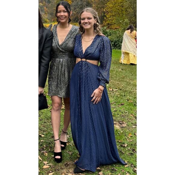 DELFI Collective Cerise Cutout Middle Blue Metallic Gold Dotted Gown Dress L - Picture 4 of 15